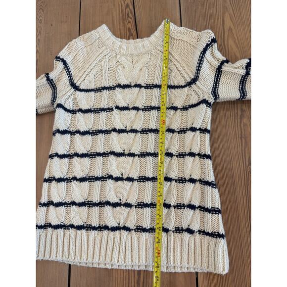 J. Jill Navy Ivory Cable Knit Sweater Cotton Blend Small - Picture 6 of 6